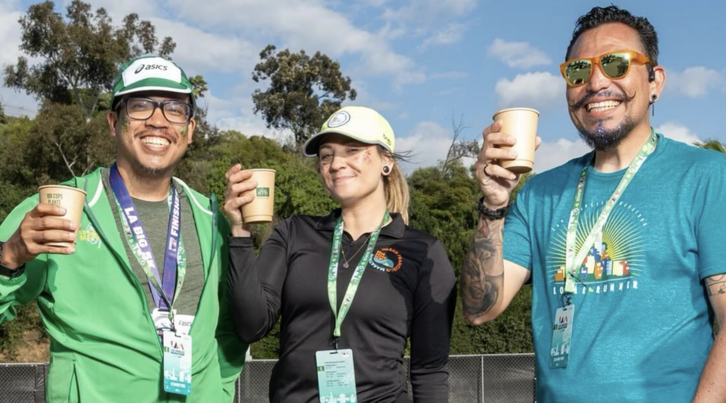 Damaris Gutierrez (middle) with two other SFM ambassadors toast with coffee to another succesful race.